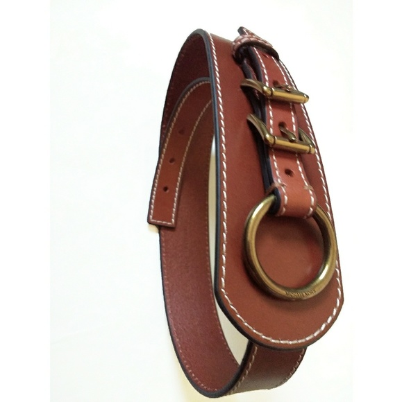 New! MICHAEL KORS Double-Buckle Leather Belt Brown - Picture 4 of 5